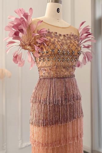 RC15 - فستان شك هدب طبقات مع ريش