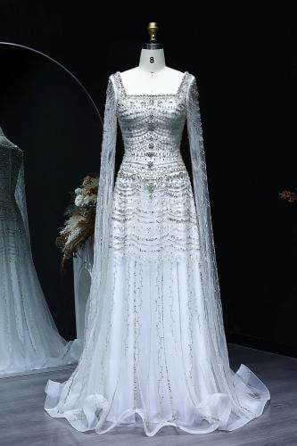 RC241 - فستان سهره شك يدوي ثقيل - ابيض