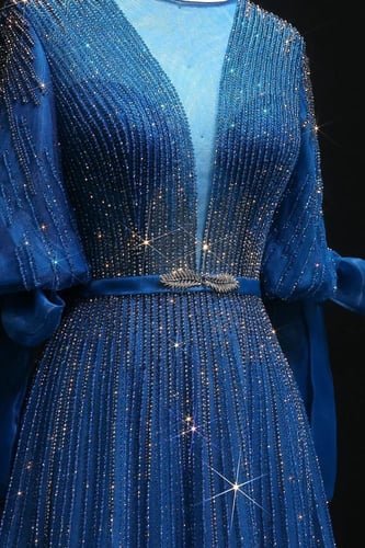 615 - فستان سهره اكمام طويله - ازرق