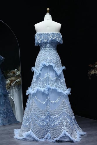 627 - فستان اوف شولدر - ازرق