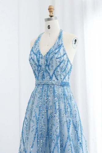 RC219 - فستان شك هالتر ازرق سماوي