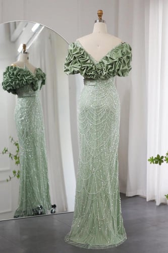 RC113 فستان اخضر اوف شولدر