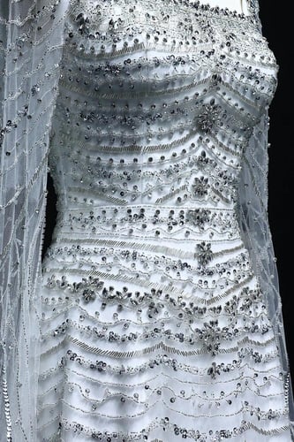 RC241 - فستان سهره شك يدوي ثقيل - ابيض