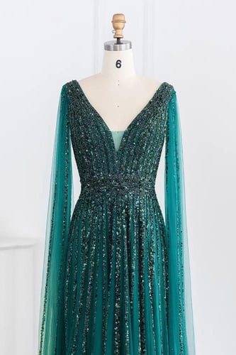 RC144 - فستان شك يدوي ثقيل مع اكمام كاب - متوفر ال...