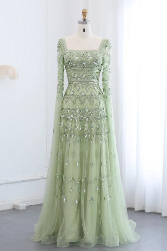 RC01 فستان اخضر فاخر اكمام كاب شك يدوي كامل