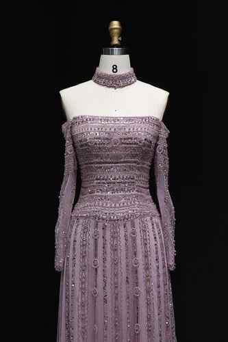 620 - فستان سهره اوف شولدر مع شك ثقيل - وردي