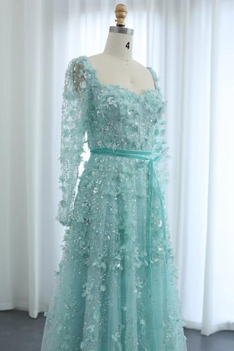 RC05 - فستان كم طويل مزين بزهور ثلاثية الابعاد ترك...