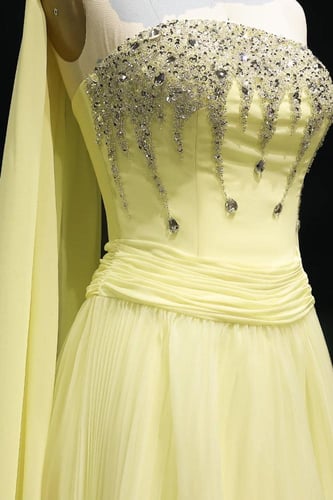 635 - فستان سهره مع شال و شك يدوي اصفر