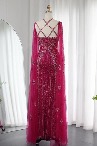 فستان فوشي برقبة متقاطعة - RC18