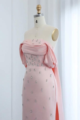 فستان اوف شولدر ستان وردي - RC161