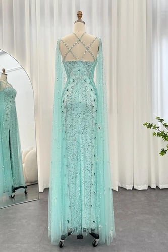 فستان فيروزي برقبة متقاطعة - RC18