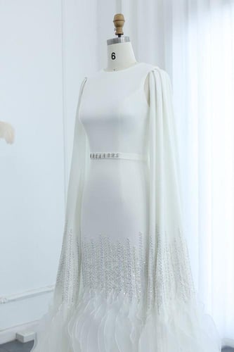 RC06 فستان سهره فاخر باكمام كاب و كركشة متعددة الط...