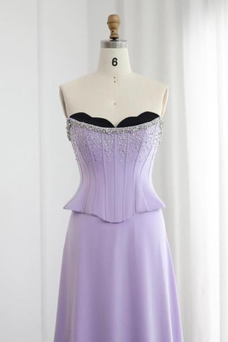 RC55 - فستان قطعتين كورسيه مع كريستالات - بنفسجي
