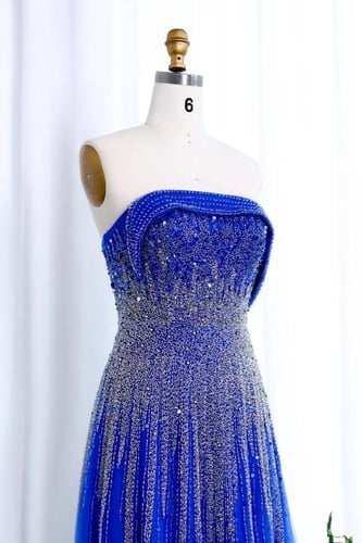 RC107 فستان أزرق ملكي أوف شولدر