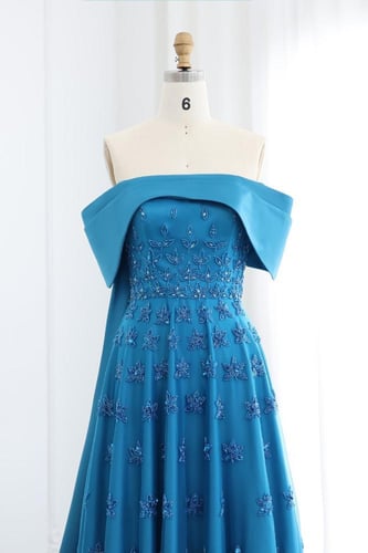 RC16 فستان ستان اوف شولدر مع شك يدوي - ازرق