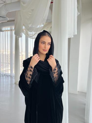 عباية مخمل حرير فرنسي اسود #19