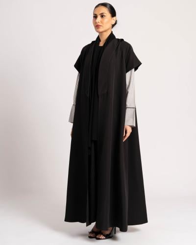 عباية سودا باكمام مخططه #17