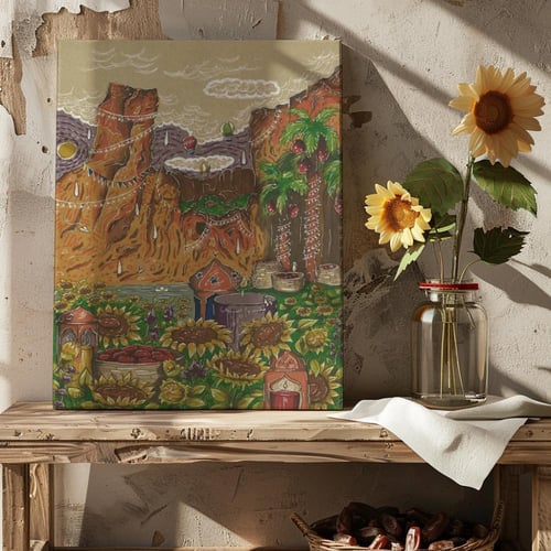 الأحساء في شهر رمضان في فصل الربيع مطبوعة على كانف...