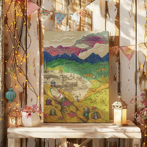 مكة المكرمة في شهر رمضان في فصل الربيع مطبوعة على...