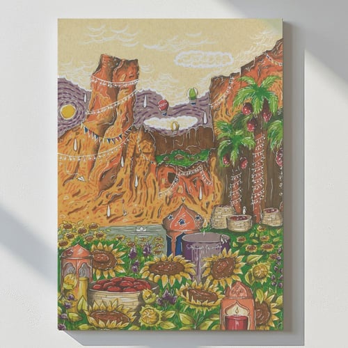 الأحساء في شهر رمضان في فصل الربيع مطبوعة على كانف...