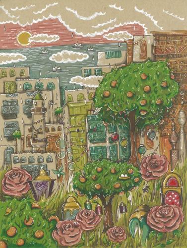 مدينة جدة في شهر رمضان في فصل الربيع مطبوعة على كا...