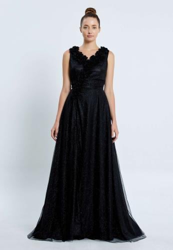 فستان سهرة طويل شيفون بدون أكمام بتصميم A