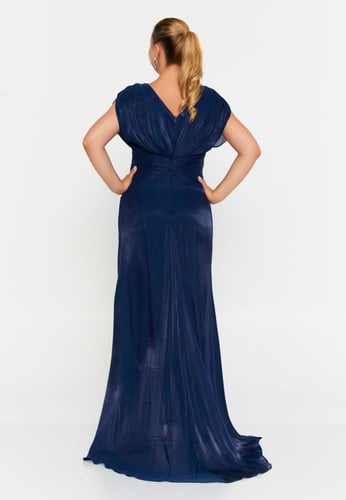 فستان زفاف ماكسي شيفون بأكمام قصيرة ومقاس كبير