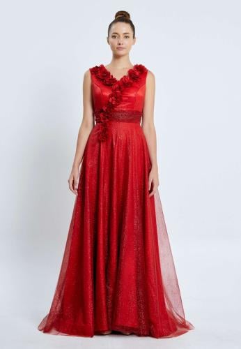 فستان سهرة طويل شيفون بدون أكمام بتصميم A