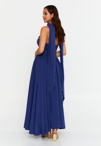 فستان سهرة ماكسي عادي بدون حمالات من الفيسكوز