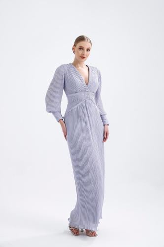 فستان سهرة شيفون مطرز بالأحجار وفتحة رقبة على شكل...