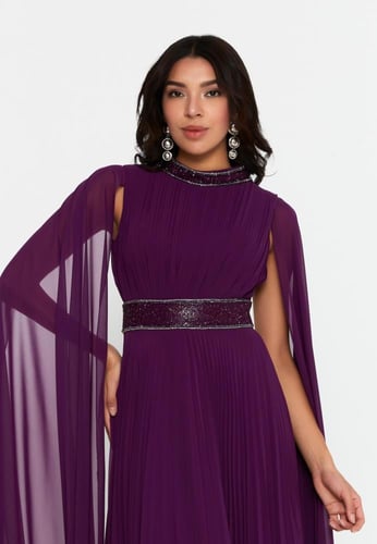 فستان سهره طويل بدون أكمام من الشيفون بتصميم عمودي...