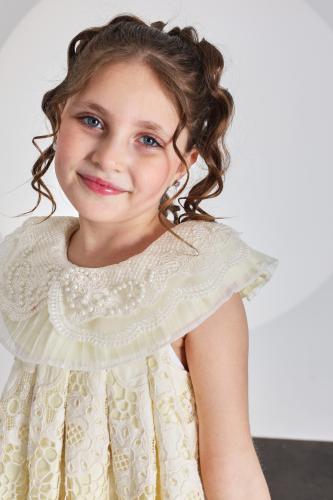Lemon-colored lace dress