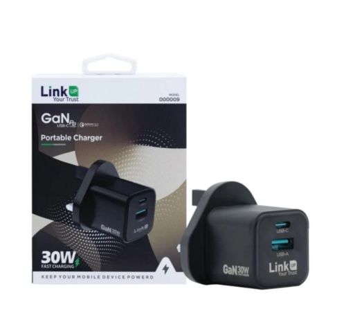 LinkUP GaN 30W fast charger with a power of 30 wat...