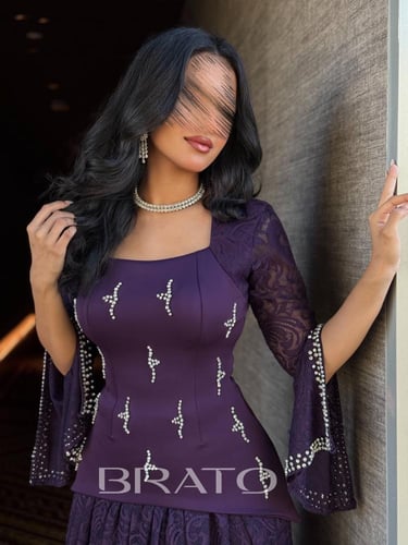 فستان دانتيل معا طبي بكرستال انيقة وفخمة