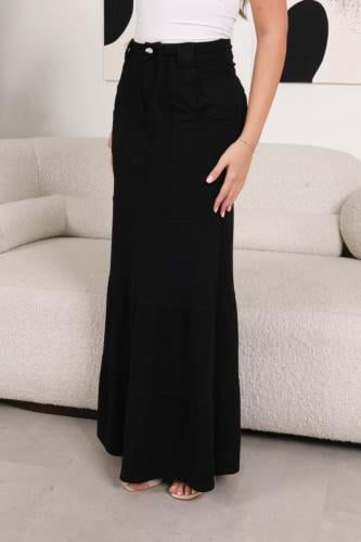 تنورة اسود طبقات ناعمة واسترتش