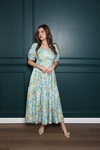 فستان كتان مشجر ميد