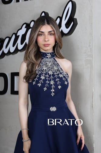 فستان كحلي ب كرستال فاخر