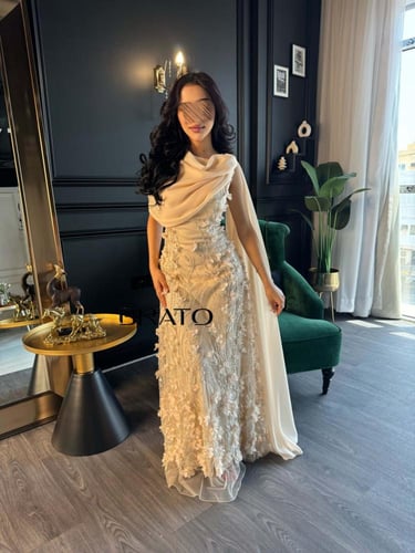 فستان سهرة بيج انيق وفاخر