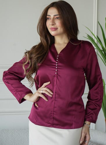 بلوزة ستان كم مكسر