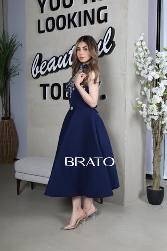 فستان كحلي ب كرستال فاخر