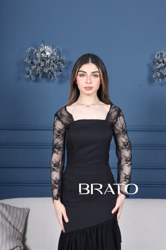 فستان اسود باربي مع شيفون واكمام دانتيل