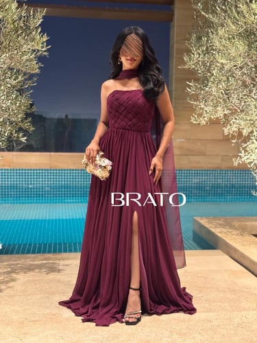 فستان شيفون أرجواني بياقة هالتر