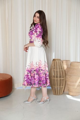 فستان ميد مشجر ب اكمام طويلة معا حزام