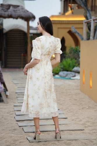 فستان اورجنز مفتوح من الاكتاف ميد