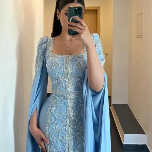 فستان سهرة من الساتان برقبة مربعة ، فستان حفلة موس...