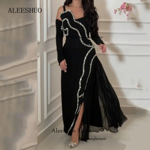 فستان حفلة موسيقية بأكمام طويلة من Aleeshuo ، عصري...