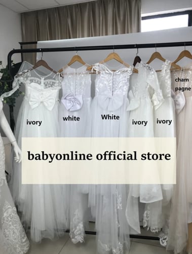 BABYONLINE كم طويل ابيض عاجي زهرة فتاة فساتين الخا...