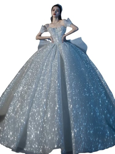 فستان زفاف فاخر من السماء المرصعة بالنجوم لؤلؤ كري...