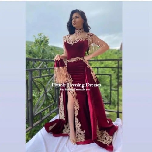 فستان سهرة من Fivsole من 4 قطع من المخمل قابل للإز...