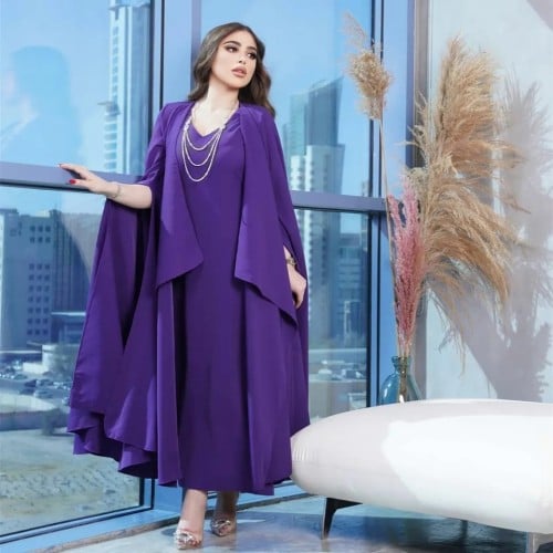 فساتين سهرة طويلة أرجواني مسلمة مستقيمة على شكل حر...